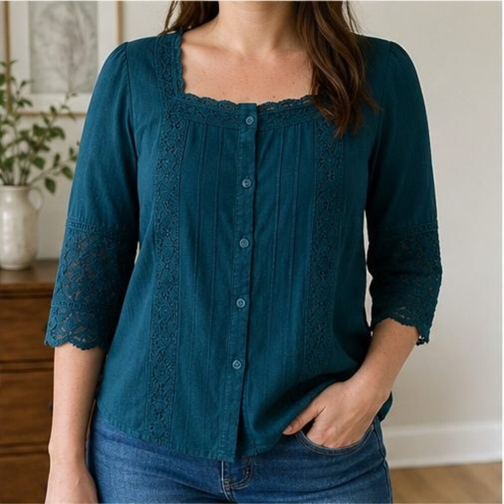 Teal Ruffle Blouse - Picture 2 of 6
